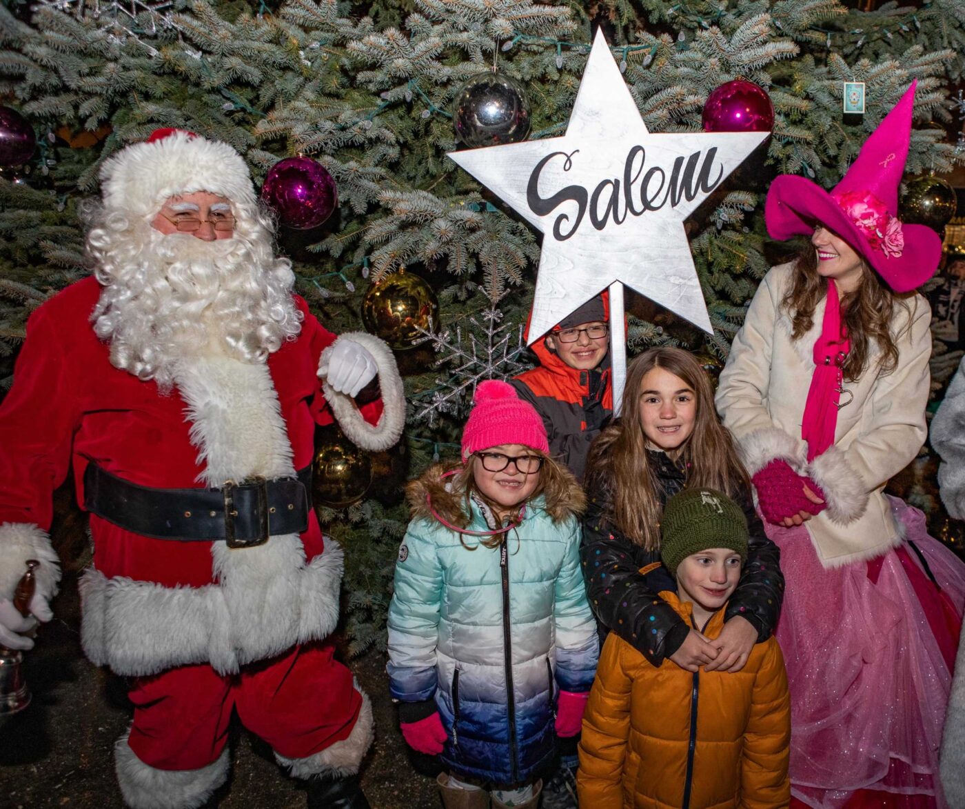 Santa kids and the good witch of salem at tree lighting