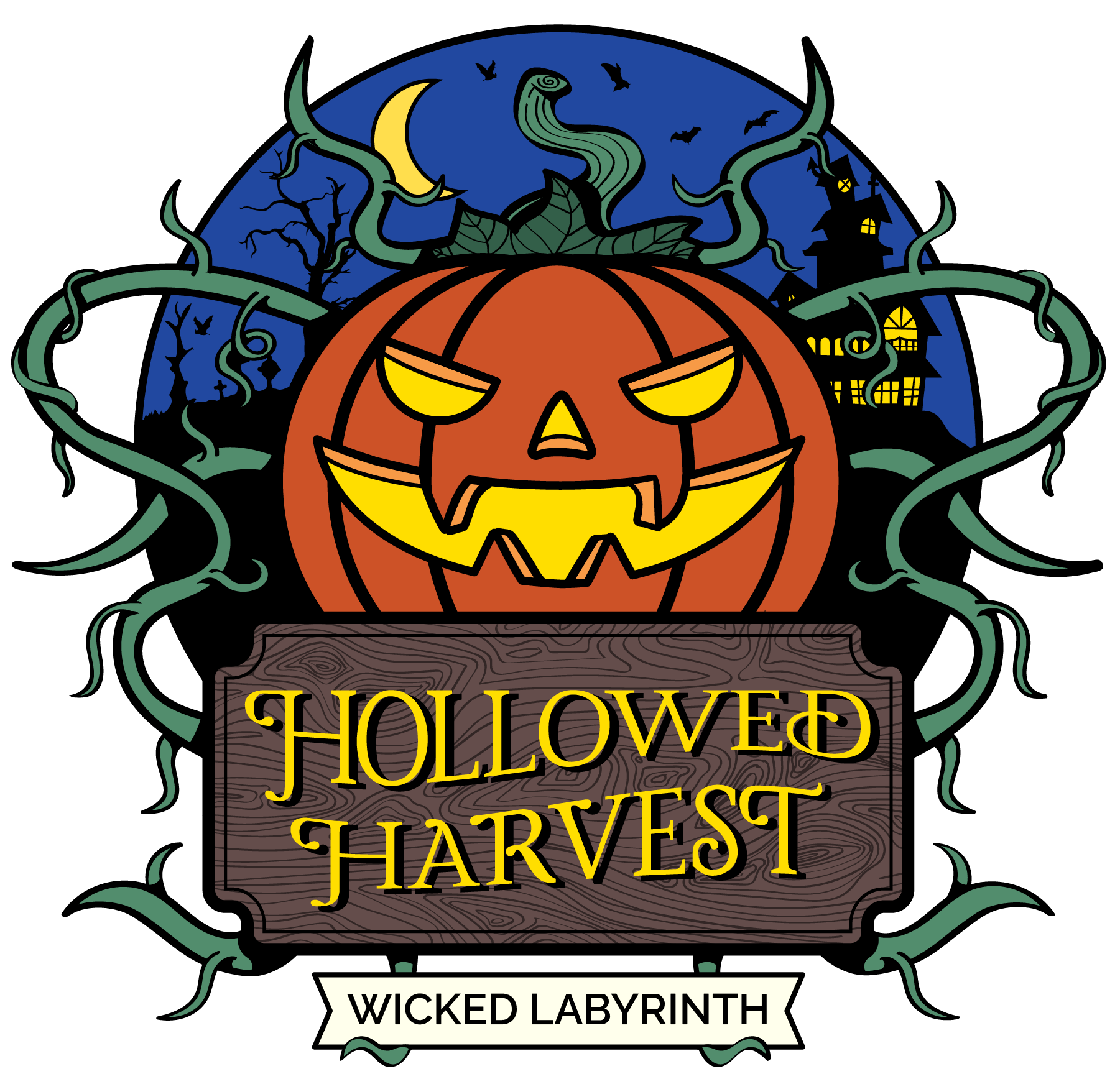 a halloween pumpkin with a sign that says,'halloween harvest '.