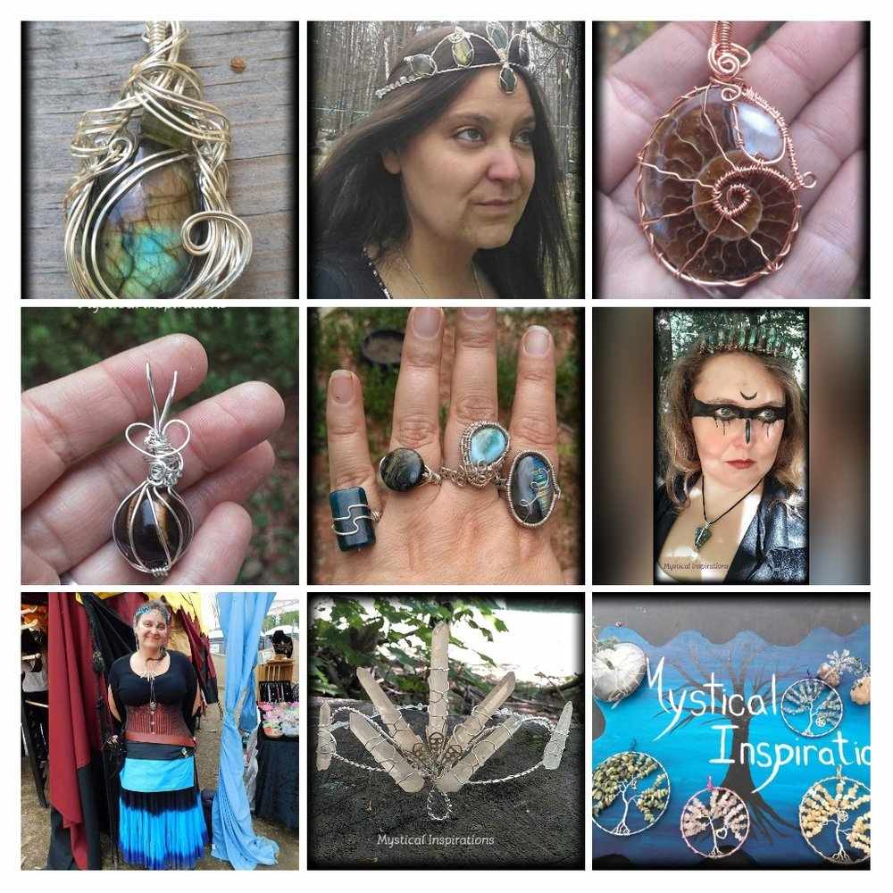 a collage of photos of a woman wearing jewelry.