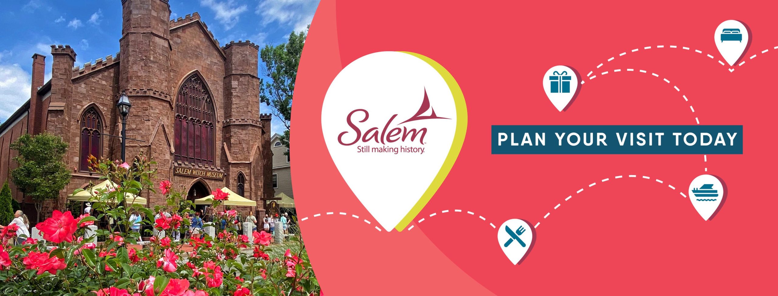 a building with a sign that says salem plan your visit today.