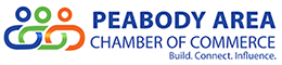 The Peabody Area Chamber of Commerce logo creatively showcases stylized figures coupled with the empowering motto: "Build. Connect. Influence.