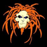 Discover the captivating allure of Danamal Art's latest masterpiece: a striking illustration featuring a face with vibrant, orange, dreadlock-like hair against a bold black backdrop. The intense gaze and piercing blue eyes draw you in, creating an irresistible focal point that ignites curiosity and engagement.