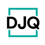 The DJQ Media logo showcases "DJQ" beautifully framed within a teal square, with "MEDIA" prominently displayed in bold black lettering alongside it.