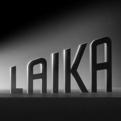 a black and white photo of the word laika.