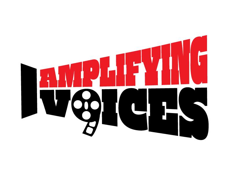 a red and black logo with the words amplifying voice.