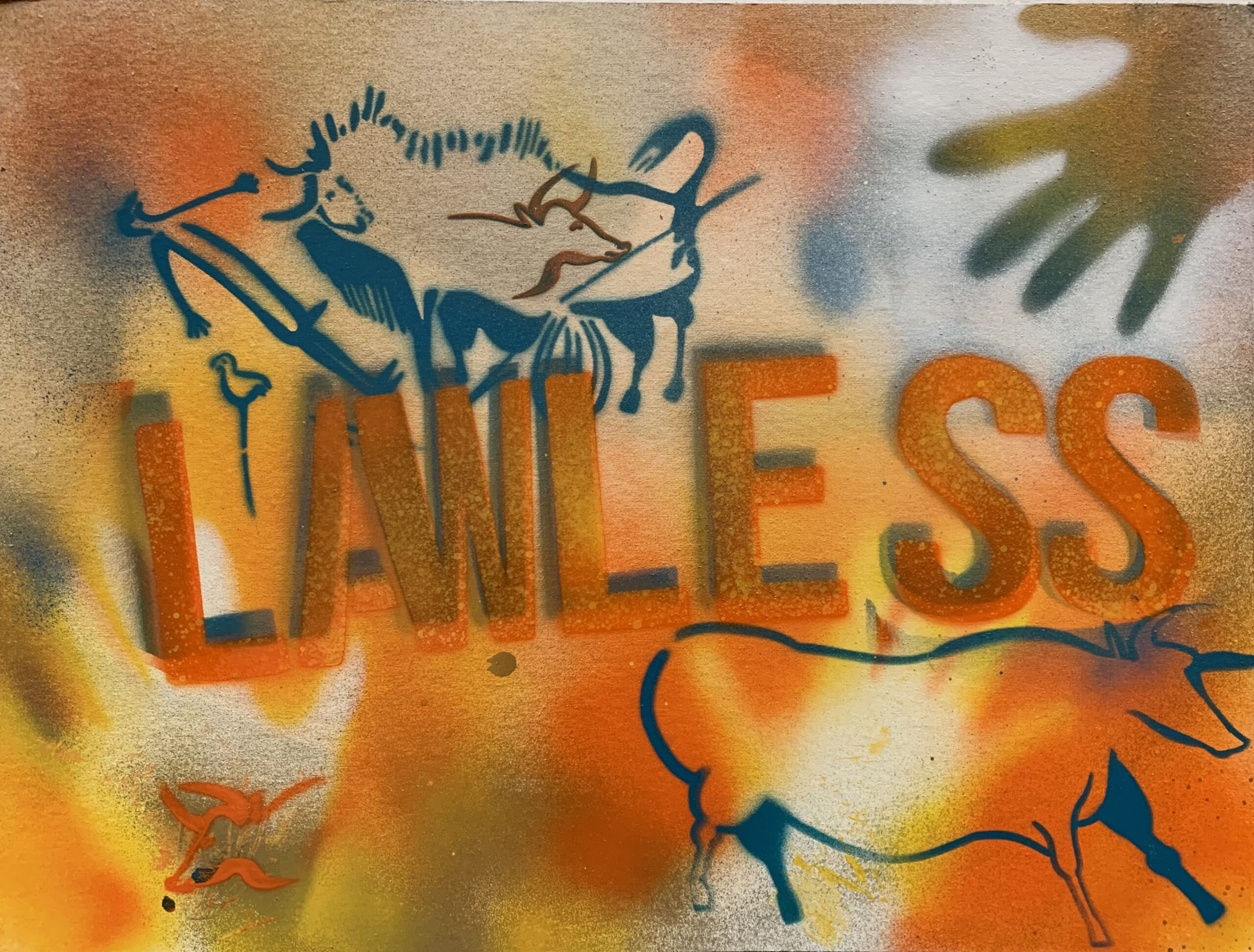a sign that says lawless painted on a wall.