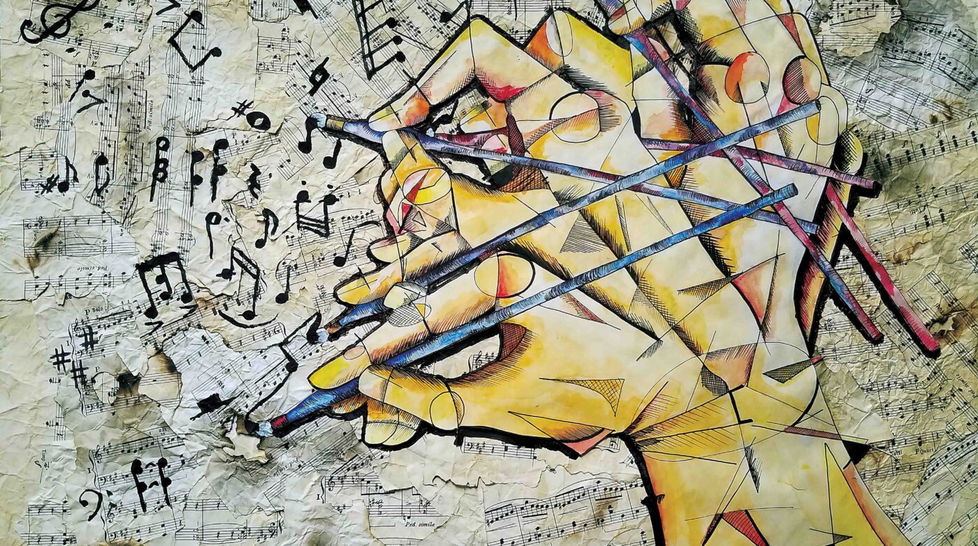 a drawing of a horse with music notes all over it.