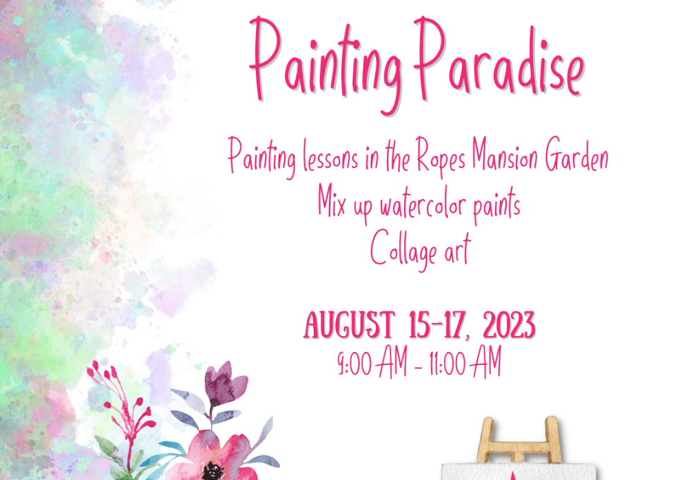 a poster for painting paradise with a painting easel.