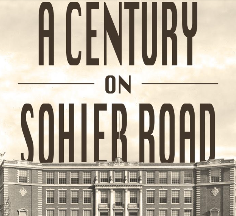 a black and white photo of a building with the words a century on soher.