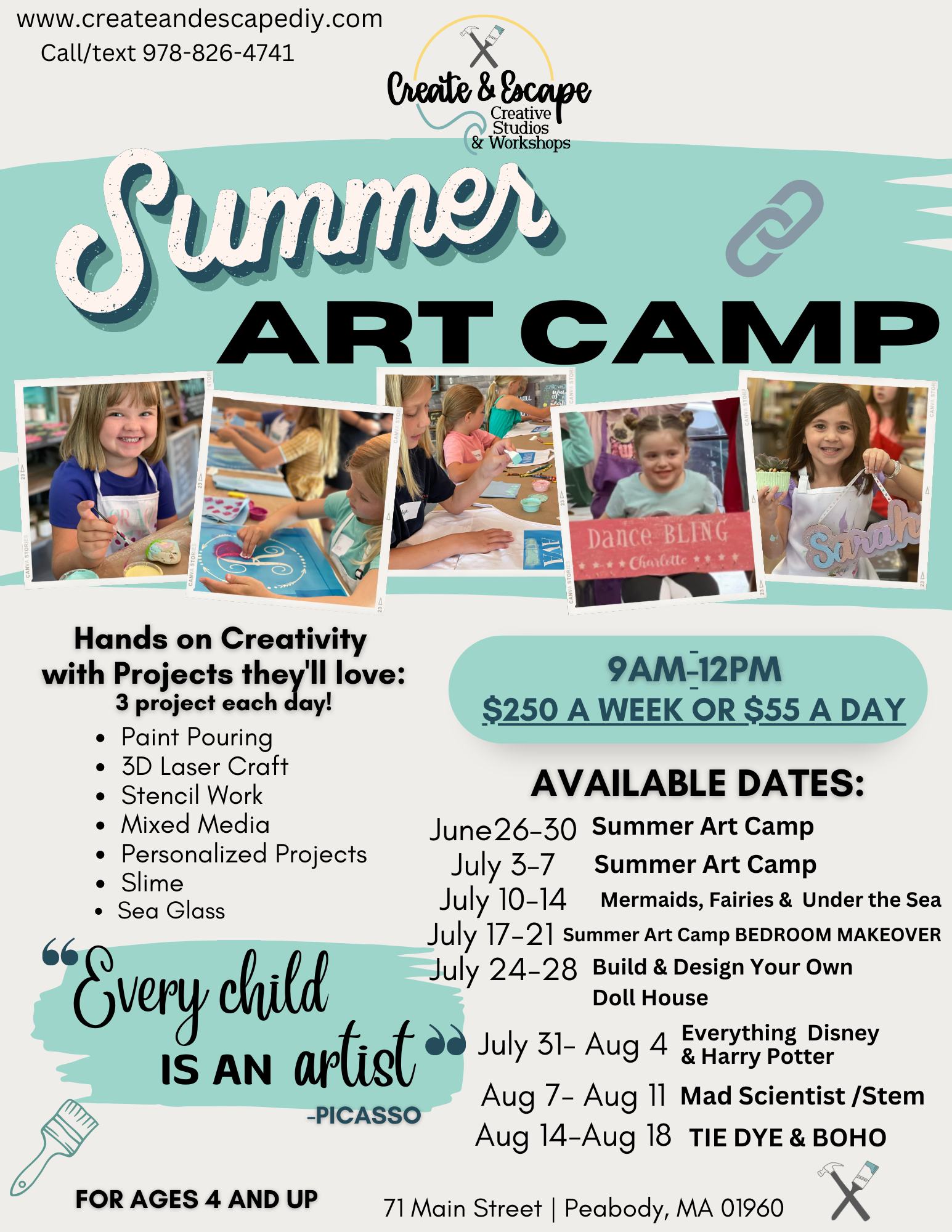 a flyer for a summer art camp.