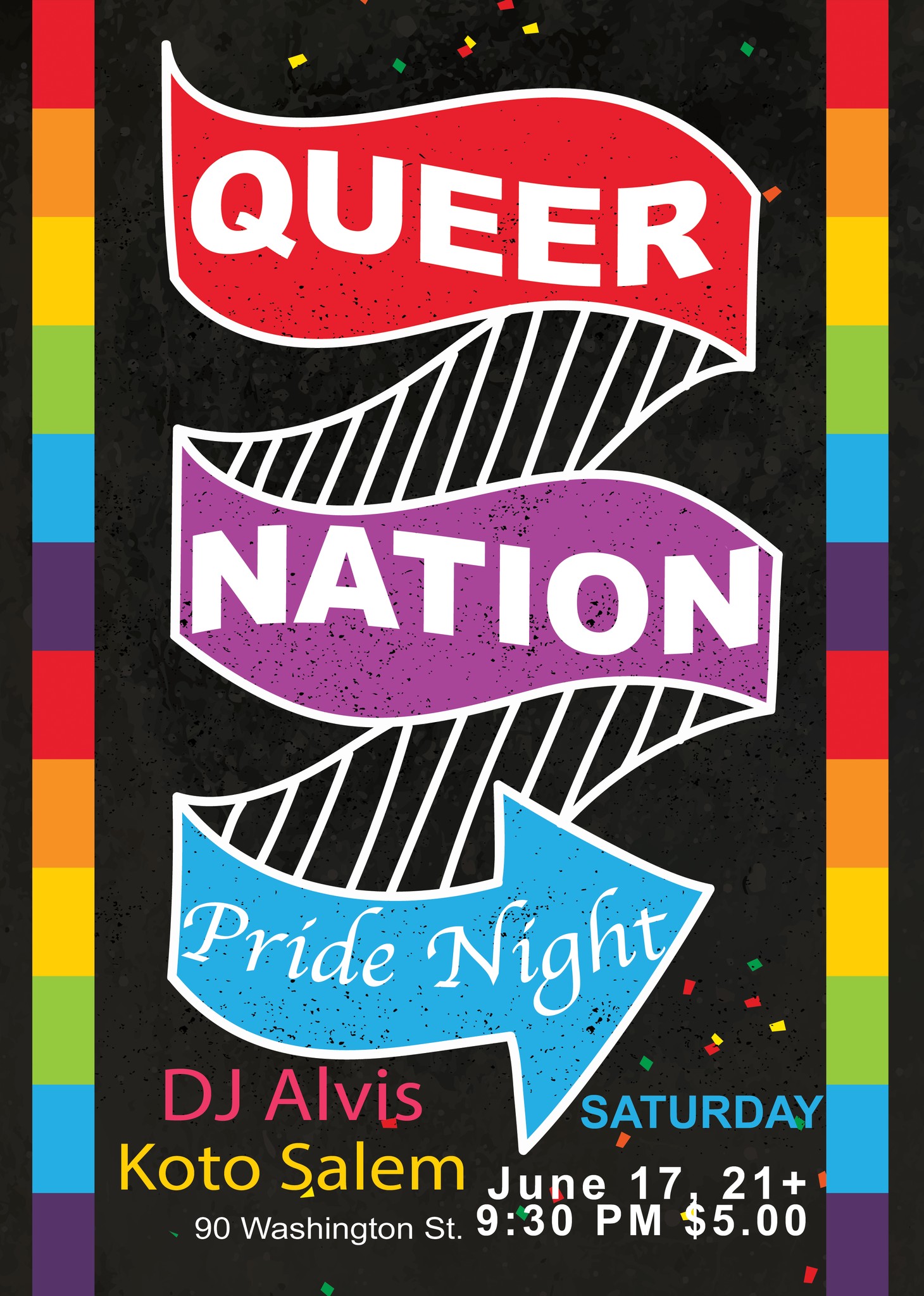a poster for a pride night with two arrows pointing in different directions.