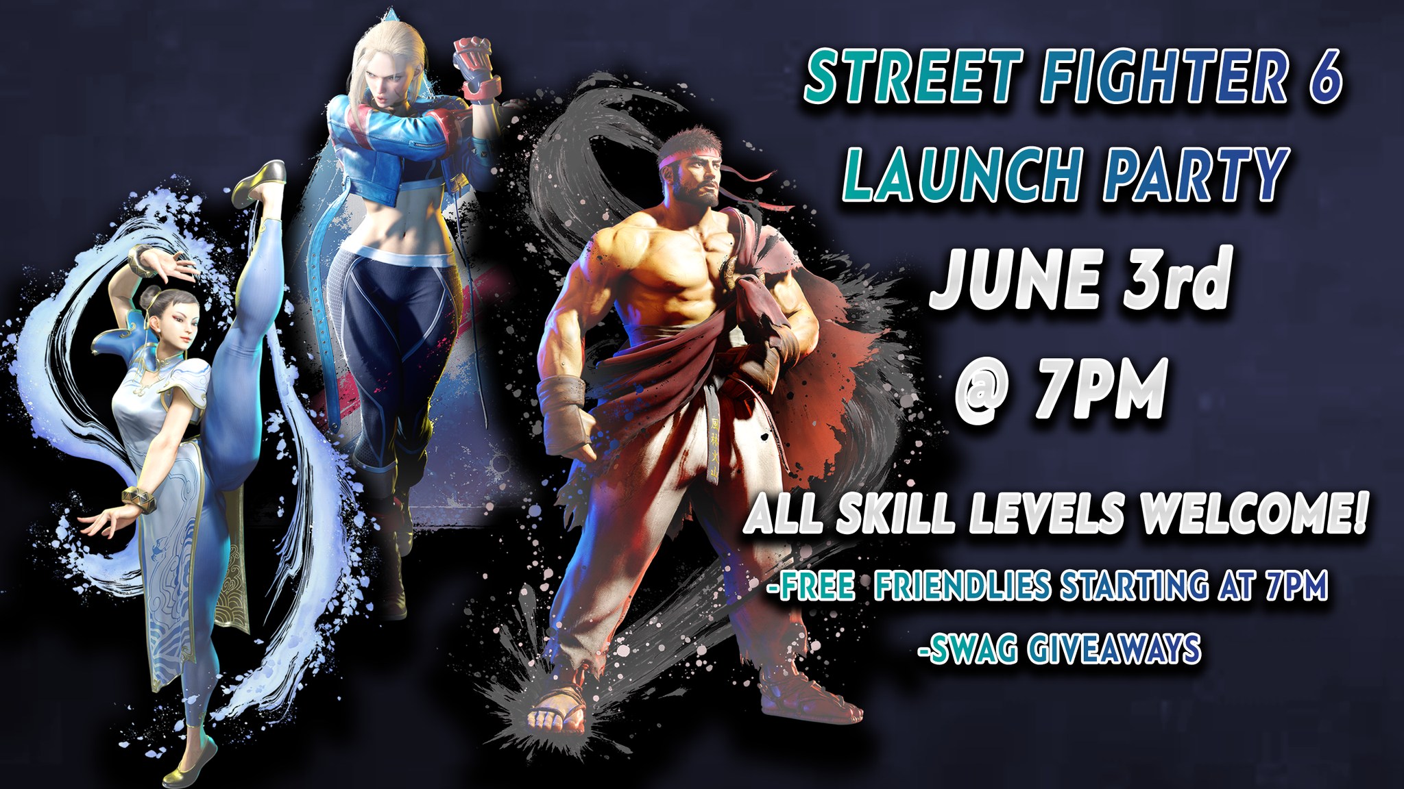 a poster for the street fighter 6 launch party.