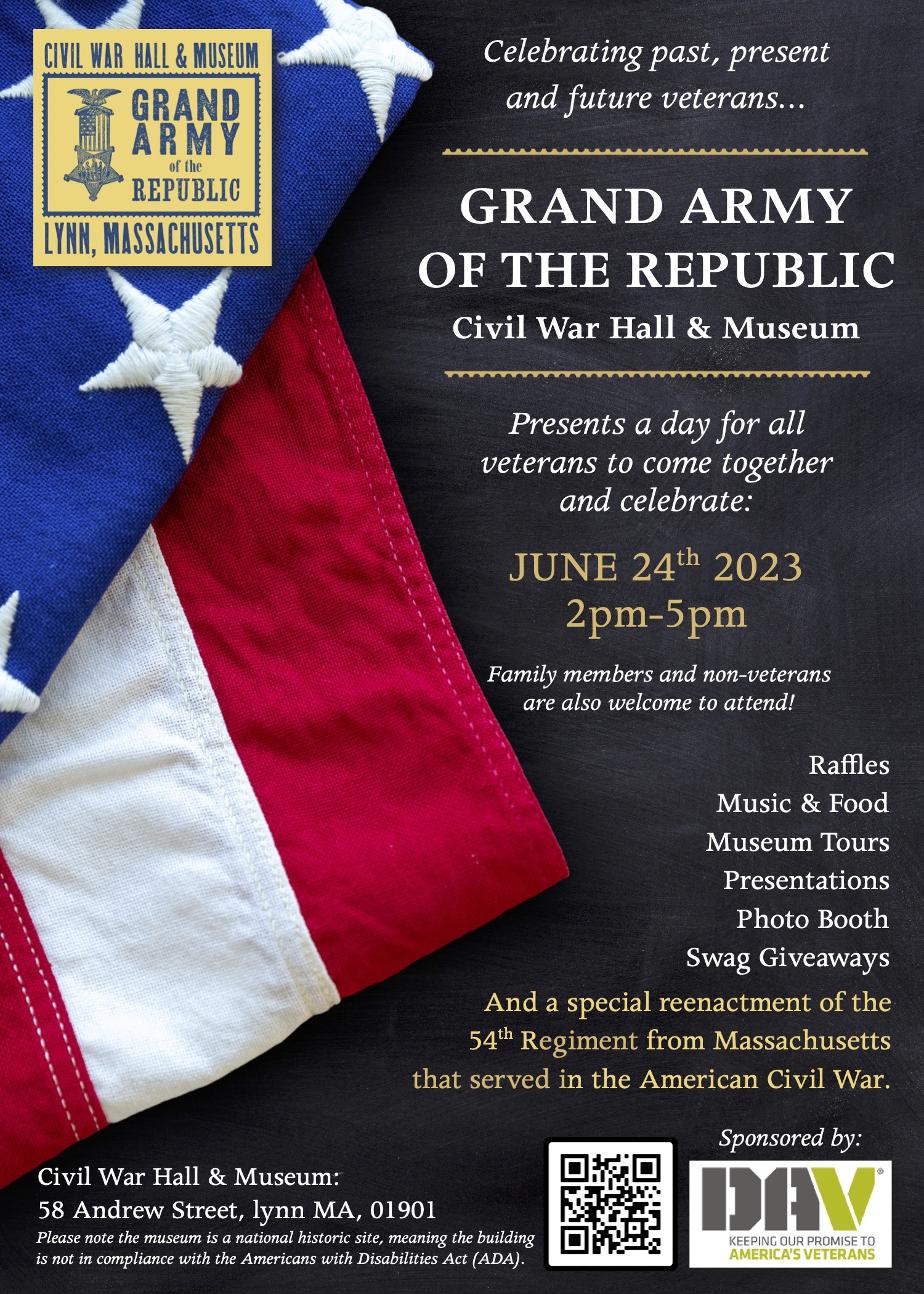 a poster for a military event with an american flag.