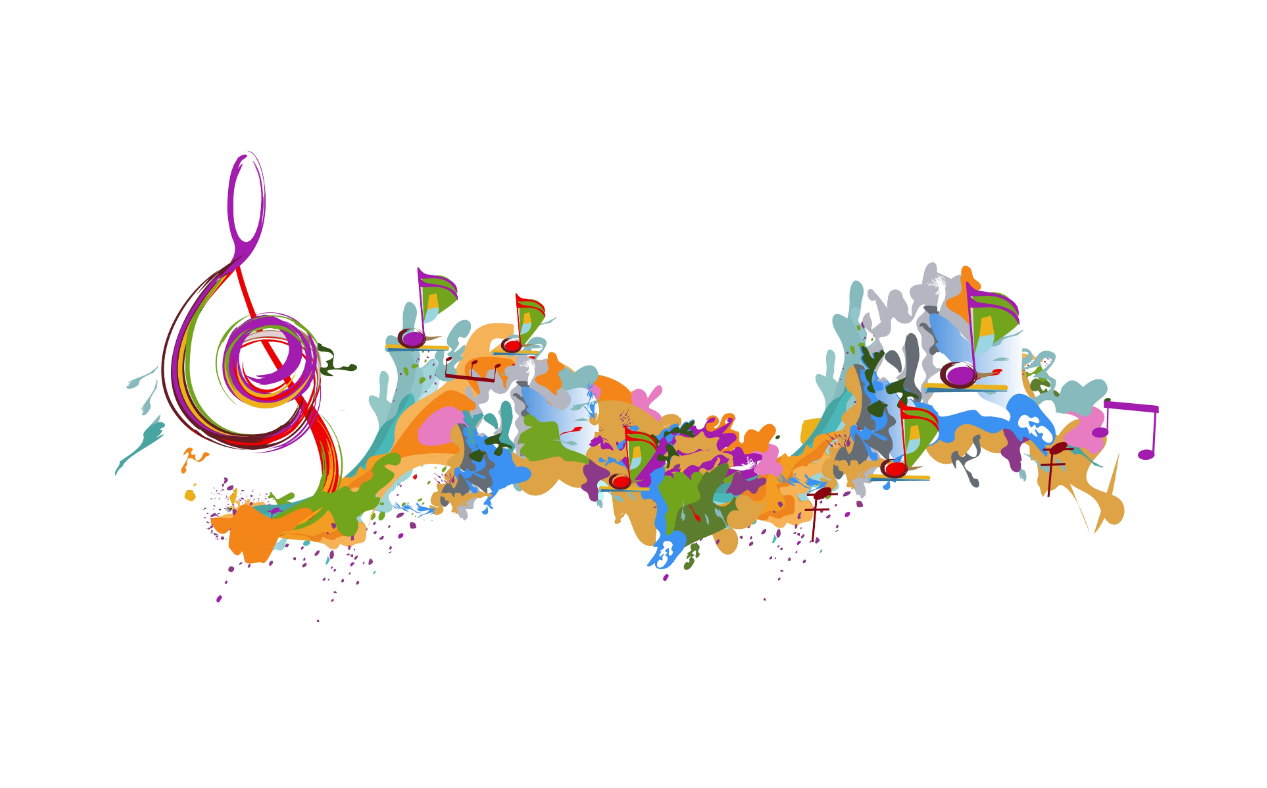 a music note with colorful paint splatters on it.
