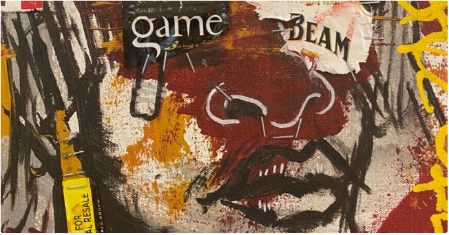 a painting of a man's face with the words game on it.