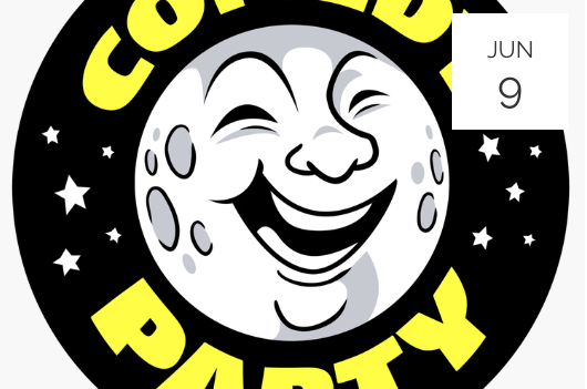 the logo for the comedy party.