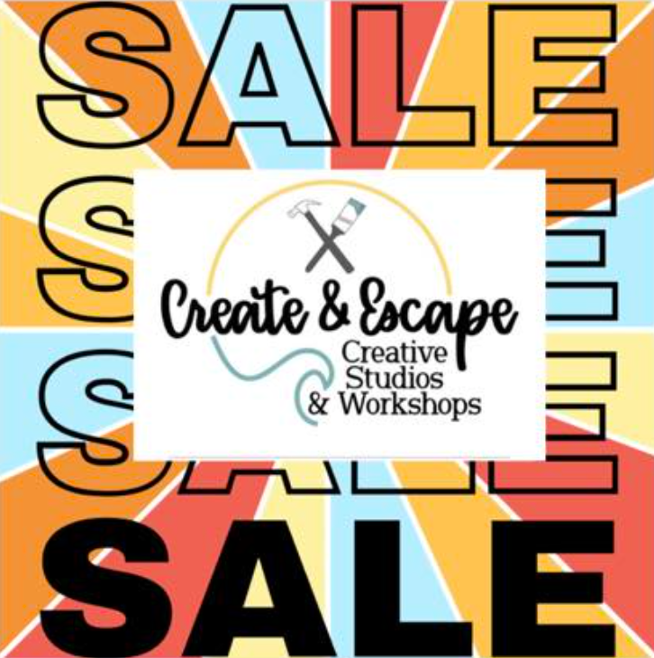 a sale sign with the words create and escape on it.