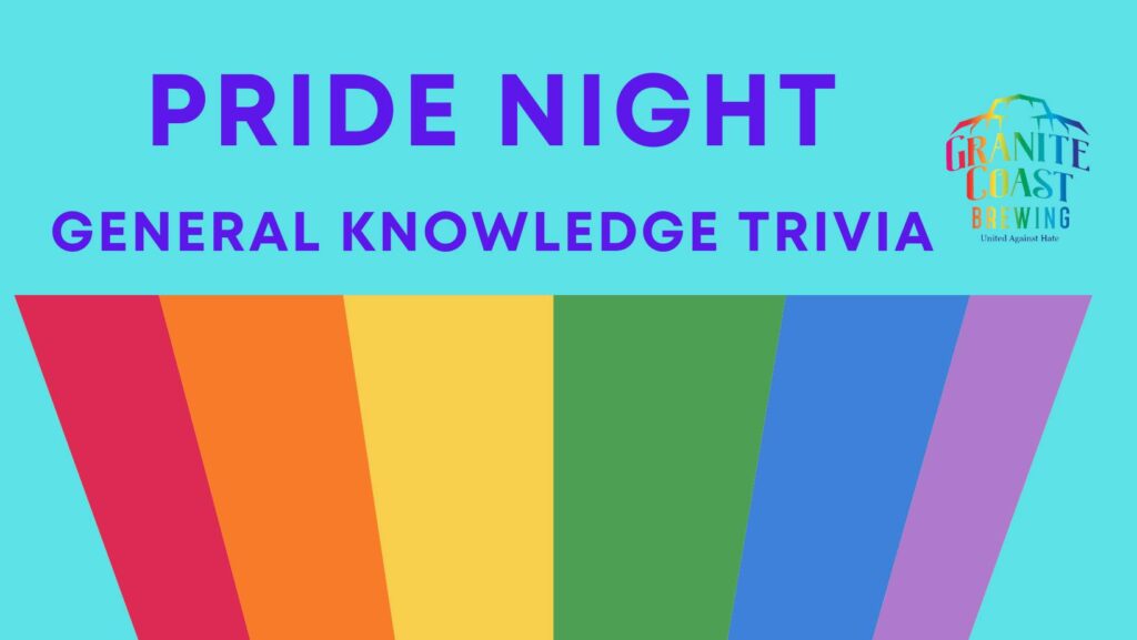 a rainbow triangle with the words pride night general knowledge trivia.