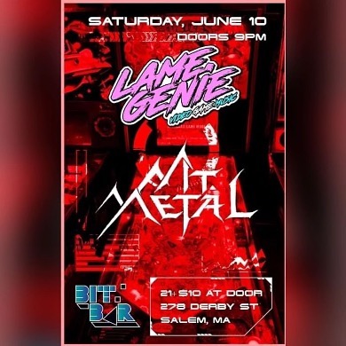a flyer for a metal concert with a red background.