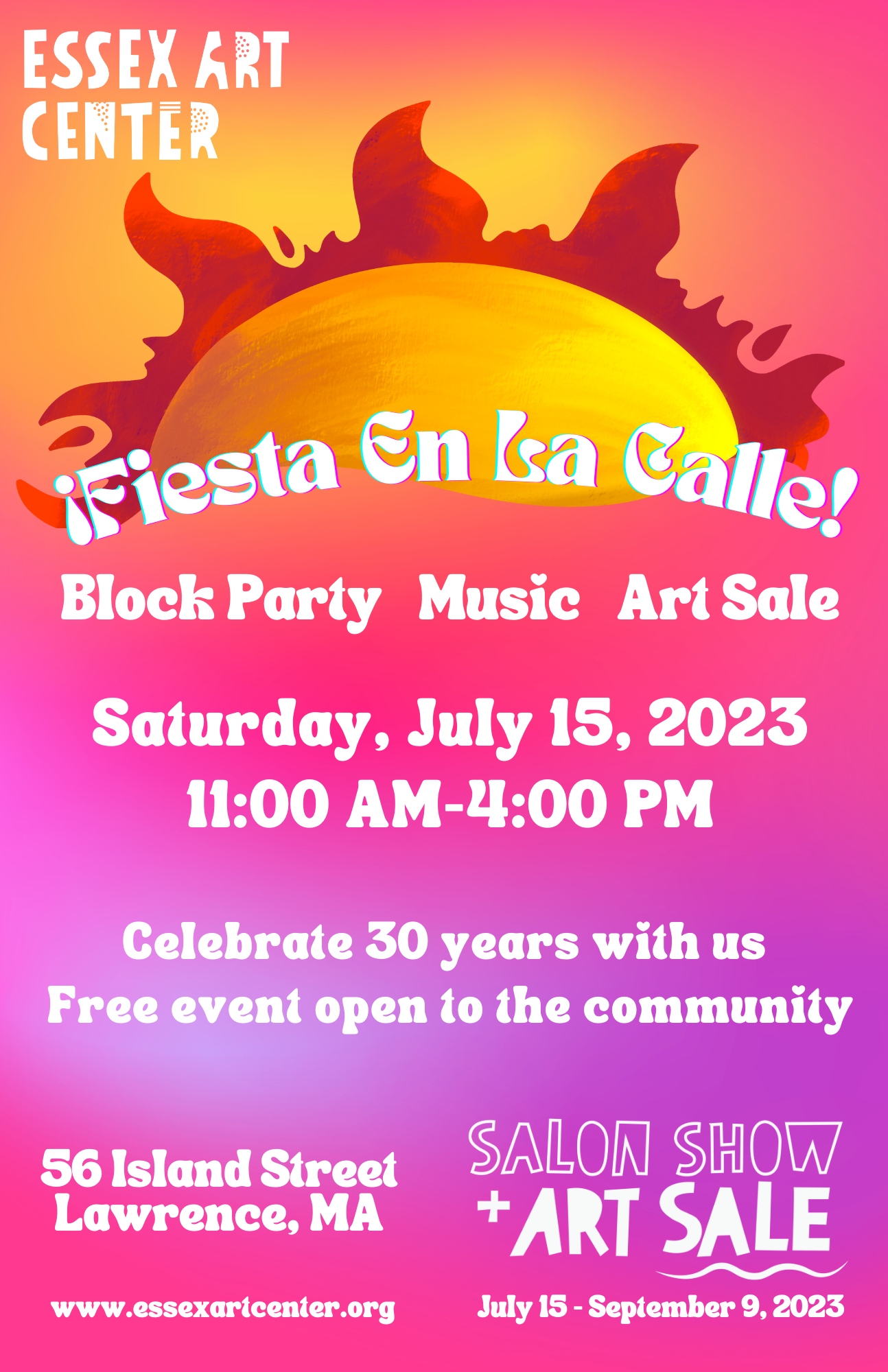 a flyer for a block party at the essex art center.