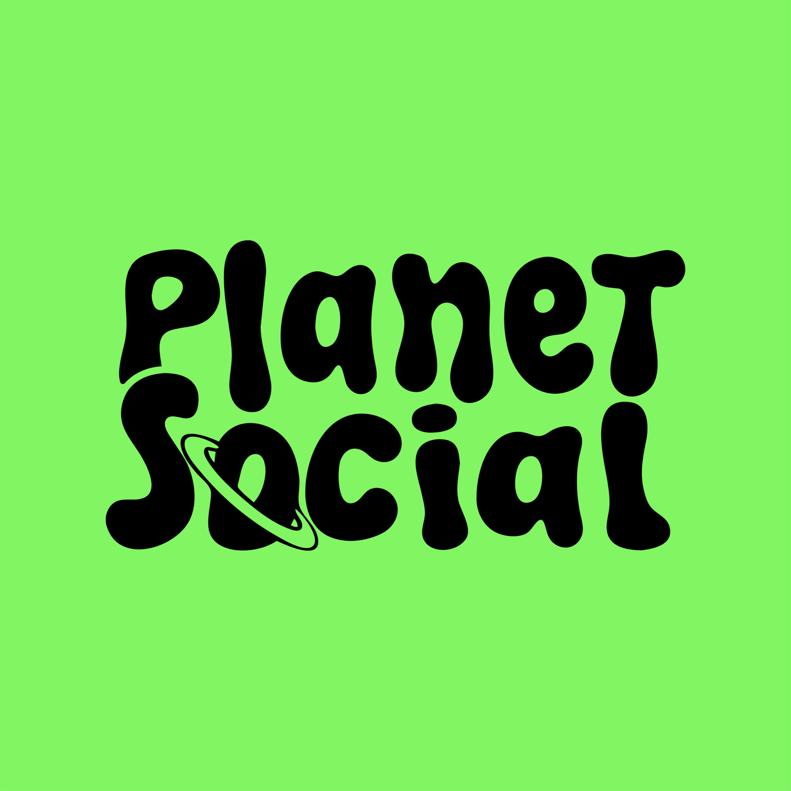 Planet social logo on a green background.