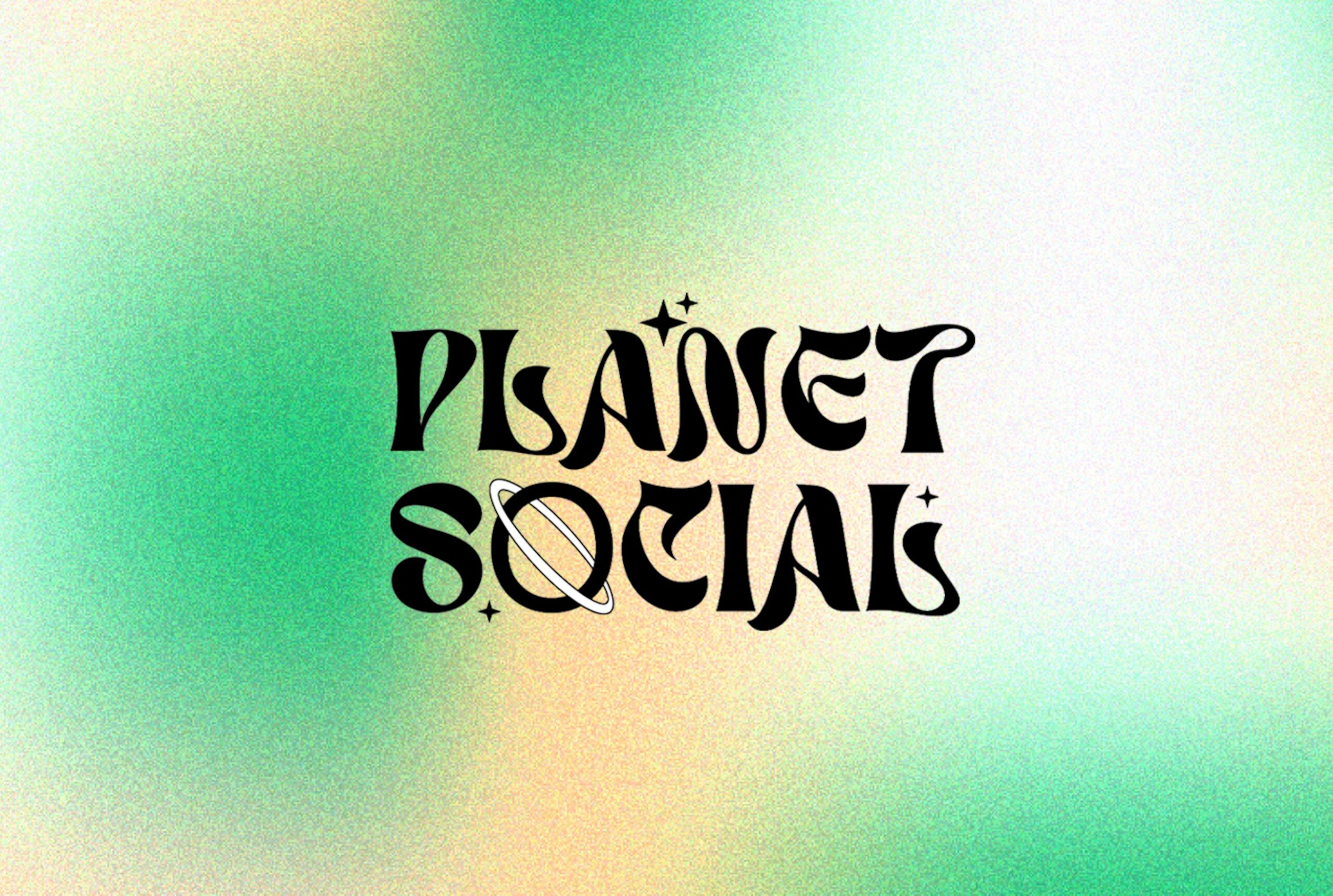 a green and yellow background with the words planet social.