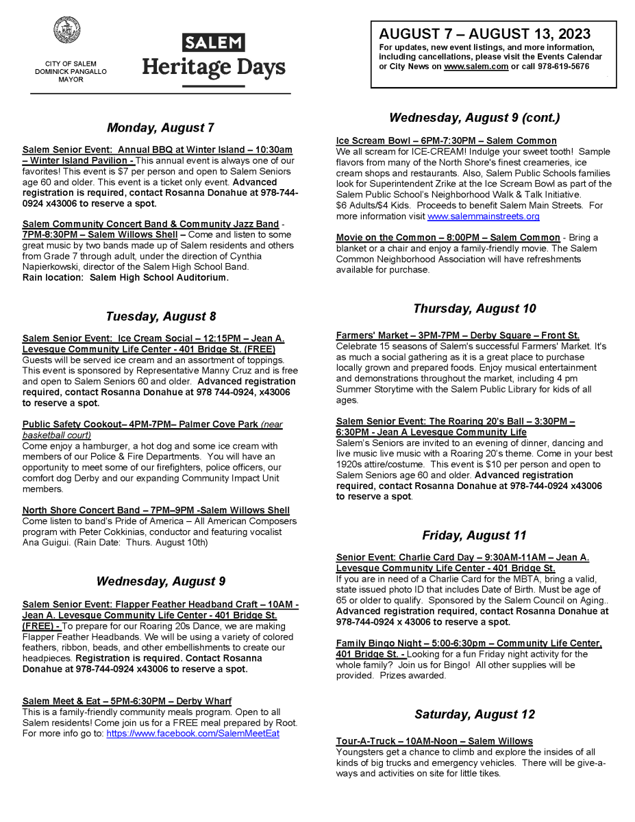 Salem Heritage Days to Celebrate Summer Fun August 7 1 Creative