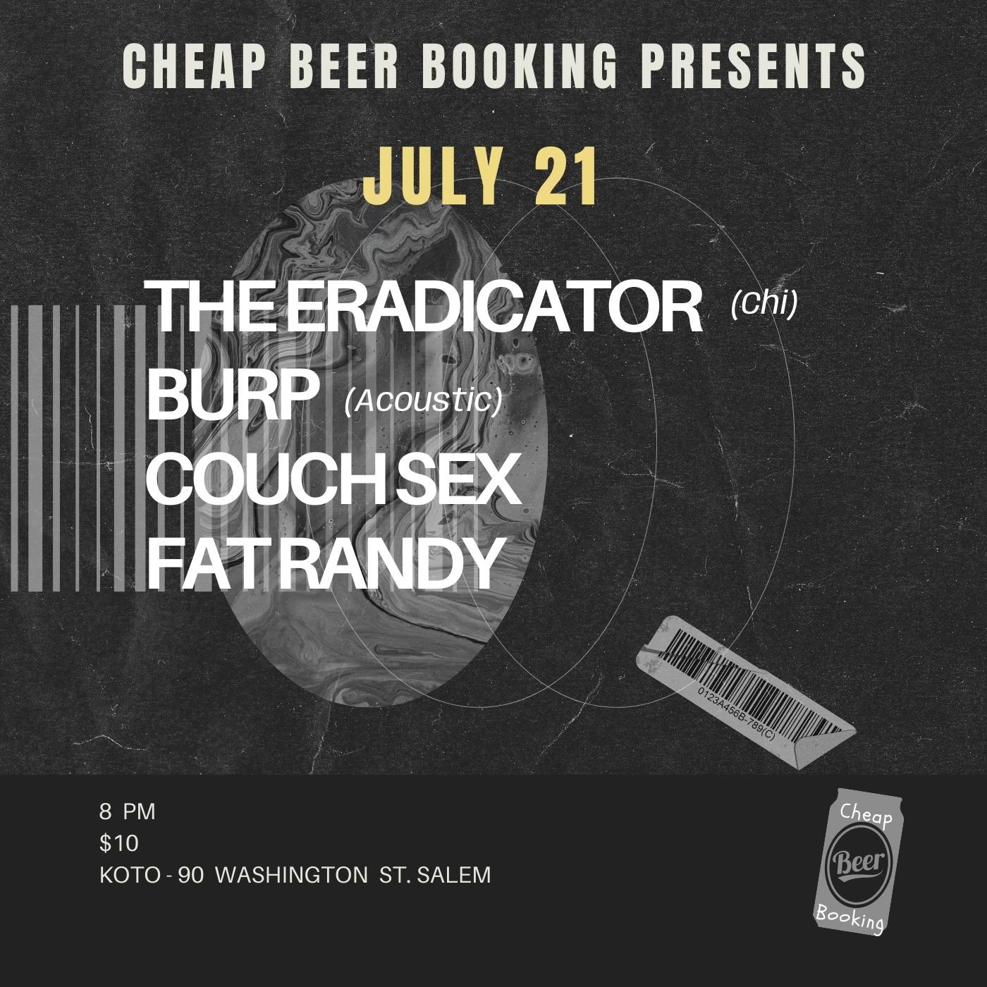 cheap beer booking presents the fractator, burp, couch sex, sex and fanny.