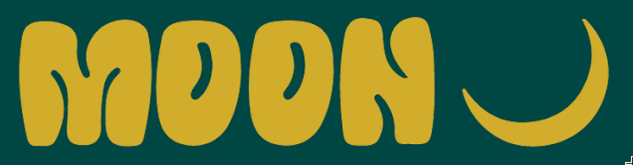 The picture showcases the term "moon" in an eye-catching yellow typeface, set against a deep green backdrop.