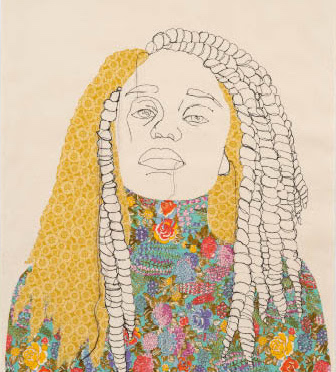 a drawing of a woman with dreadlocks.