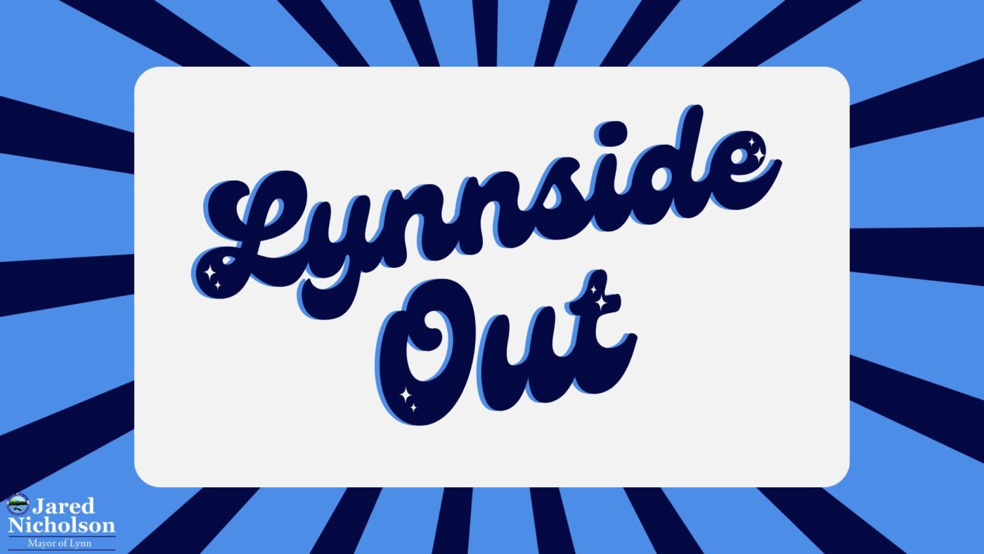 The word lynnside out on a blue background.