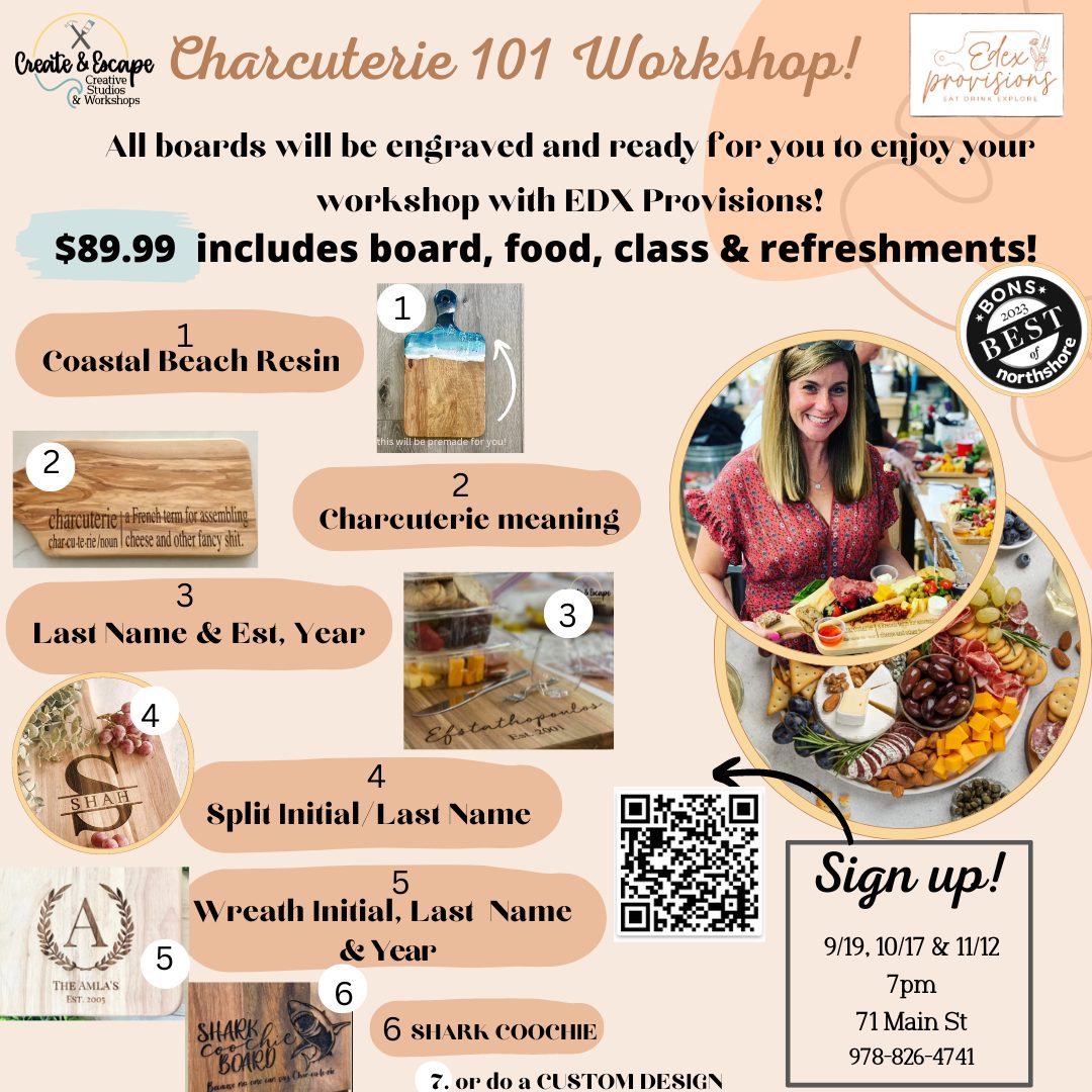 A flyer for the charcuterie 101 workshop.