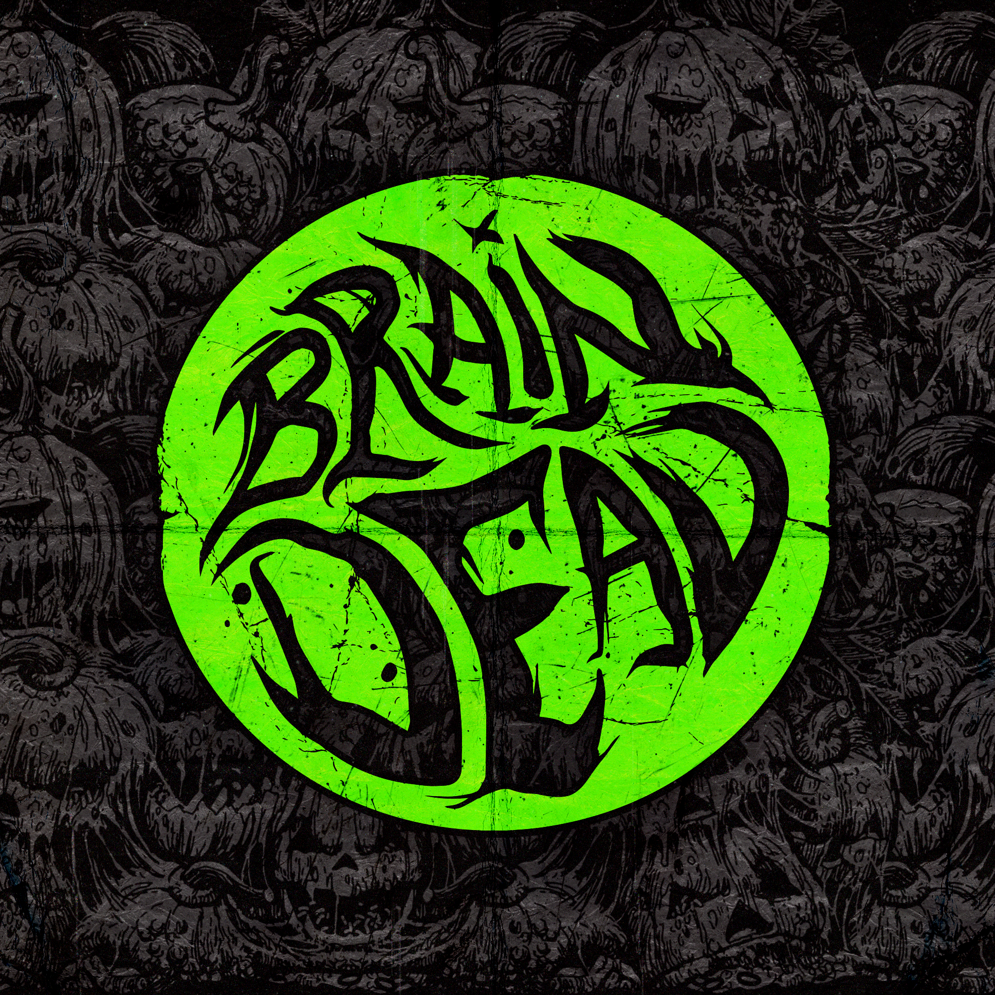 The brain dead logo on a black background.