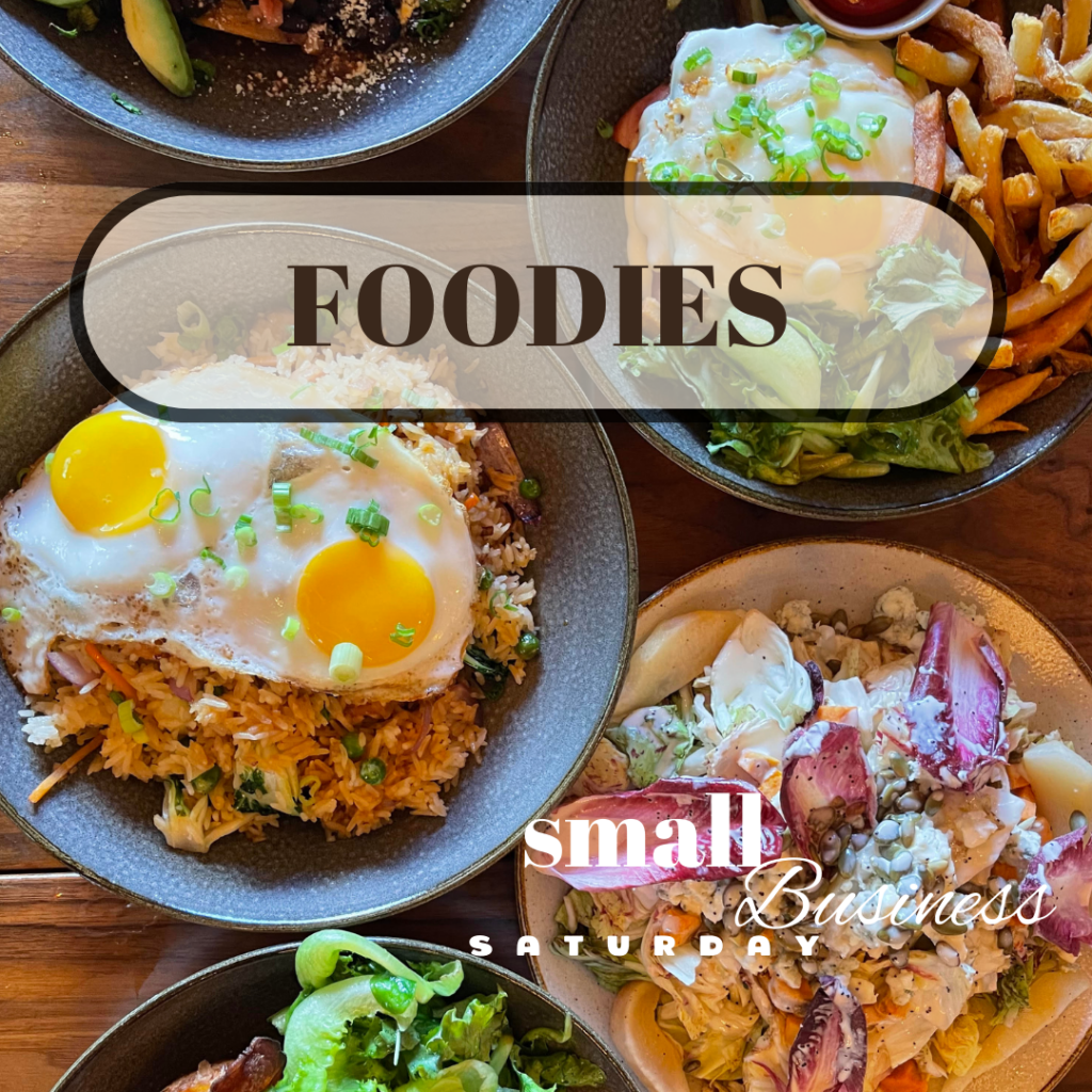 Small plates of food with the words small bites.