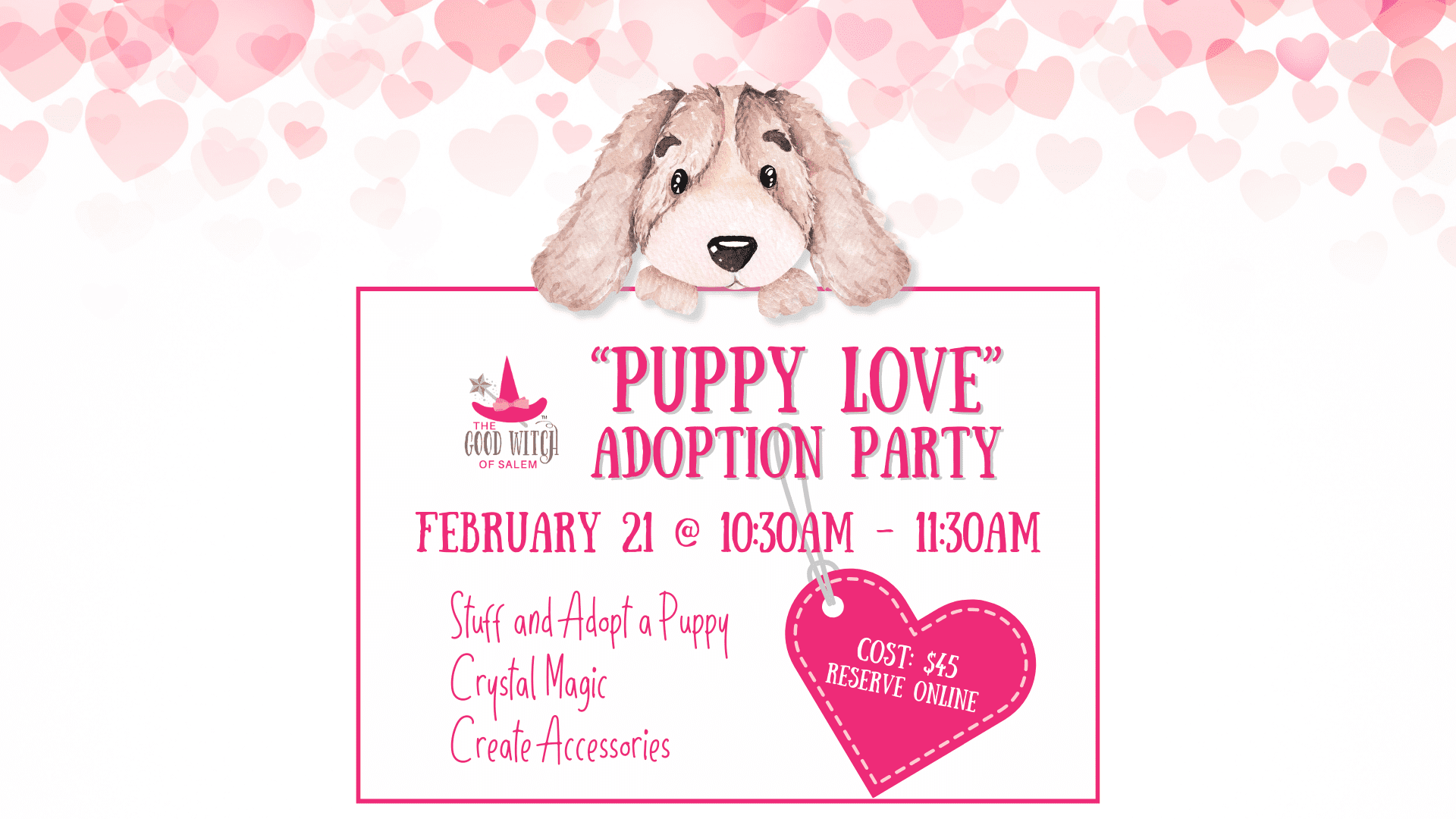 Flyer for a fun-filled puppy adoption event.