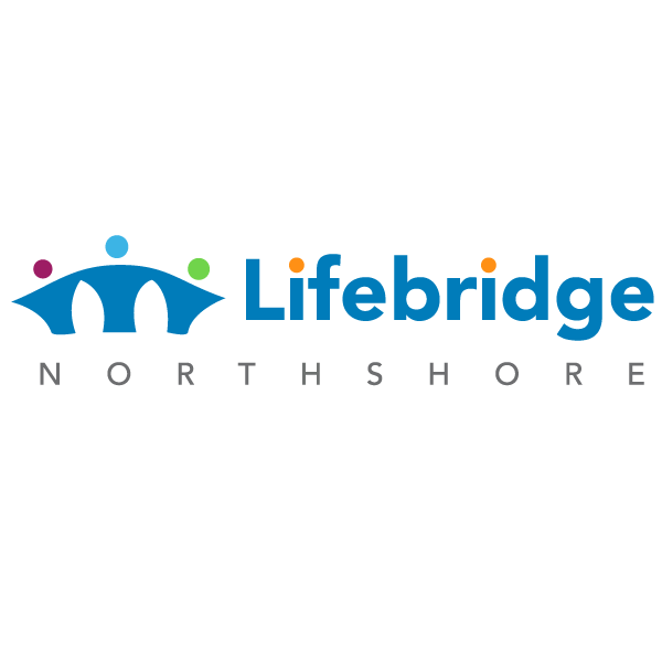Lifebridge Northshore's logo, which features a sleek, stylized bridge complemented by three vibrant dots above it and the company name neatly placed on the right.