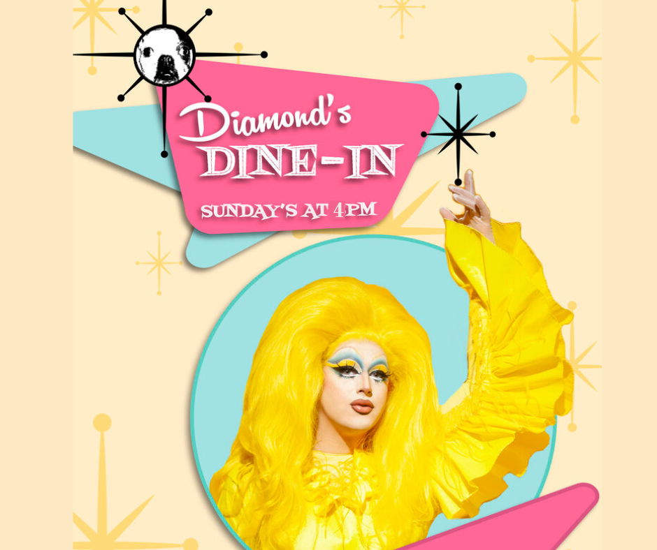 Check out our "Diamond's Dine-In" every Sunday at 4 pm! It's a colorful extravaganza where dazzling drag queens, dressed in vibrant yellow outfits and eye-catching makeup, bring life to your meals. It's more than just a dining experience - it's food fiesta with fascinating entertainment! Enjoy your Sundays like never before!
