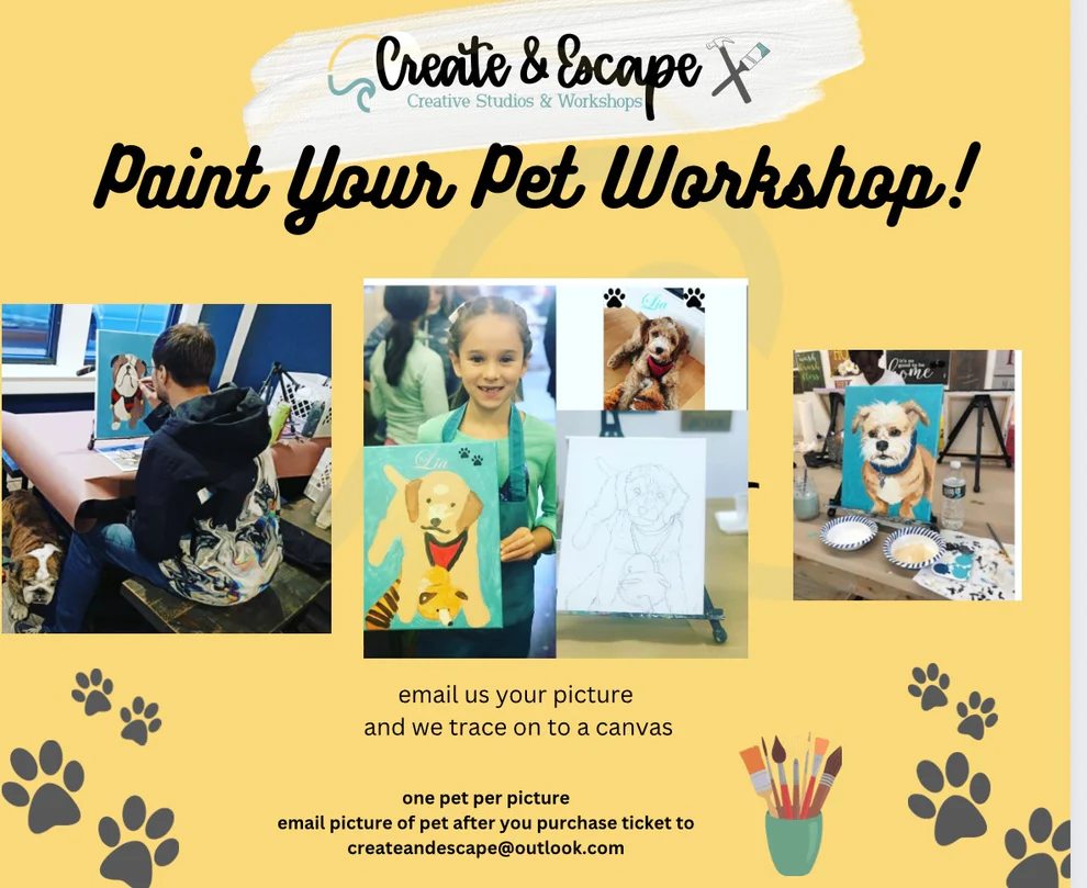 Join our fun and interactive Paint Your Pet workshop. Get creative while capturing your pet's unique personality in art. Avoid corporate lingo and jargon, just enjoy painting!