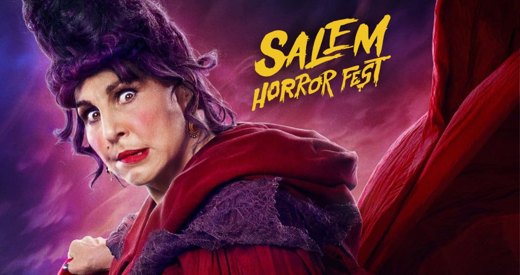 SEO-friendly description for Salem Horror Fest's exciting promotional image. The design features a surprised witch, set against an eye-catching background.