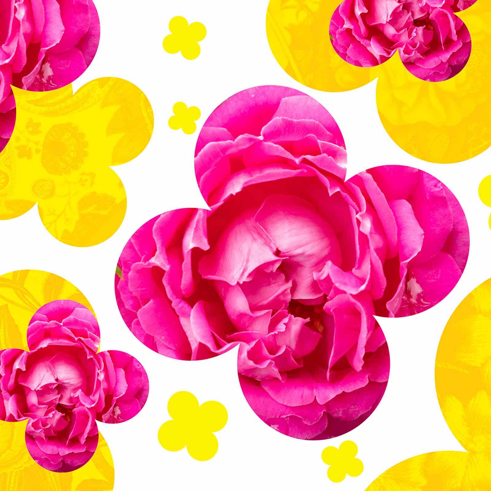 Eye-catching pink and yellow flower design, featuring standout rose blossoms.
