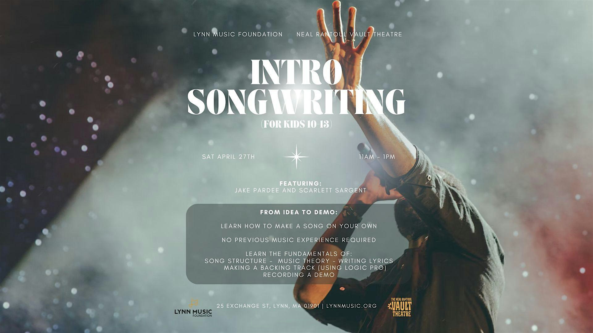 Experience the joy of songwriting at our fun and educational workshop designed for kids aged 10 and up! Join us on Saturday, April 27th. Get inspired to create your own music with industry professionals Jake Roade and Scarlet Sargent. Spark your creativity and transform your thoughts into lyrics in our Intro to Songwriting Workshop!