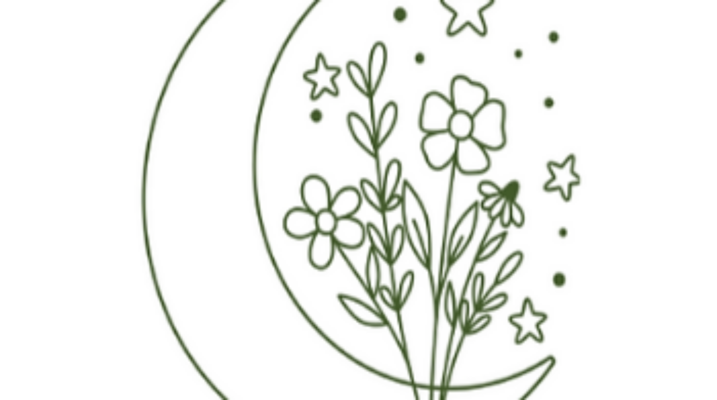 Logo featuring a tranquil floral design, incorporating a crescent moon surrounded by flowers.