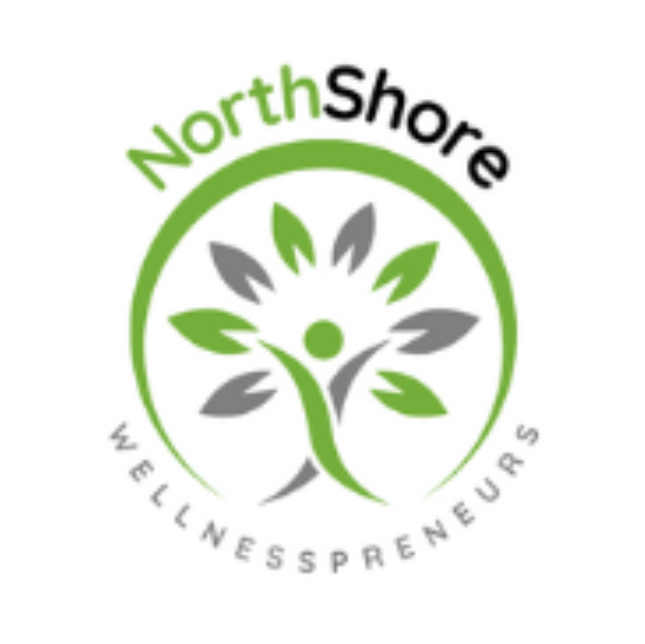 The logo for Northshore Wellnesspreneurs includes a creative and modern design, marching to the tune of wellness and entrepreneurship. It beautifully combines a human-like figure nestled within a stylized flower. The entire design is enveloped in a sleek circle, providing an aesthetically pleasing look and feel.