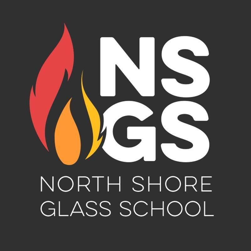 The North Shore Glass School's logo showcases a striking, contemporary style. It highlights an artistic flame illustrated in bold shades of red and yellow located over the school's abbreviation "NSGS". The school's complete name is also clearly mentioned below the emblem for a comprehensive understanding.