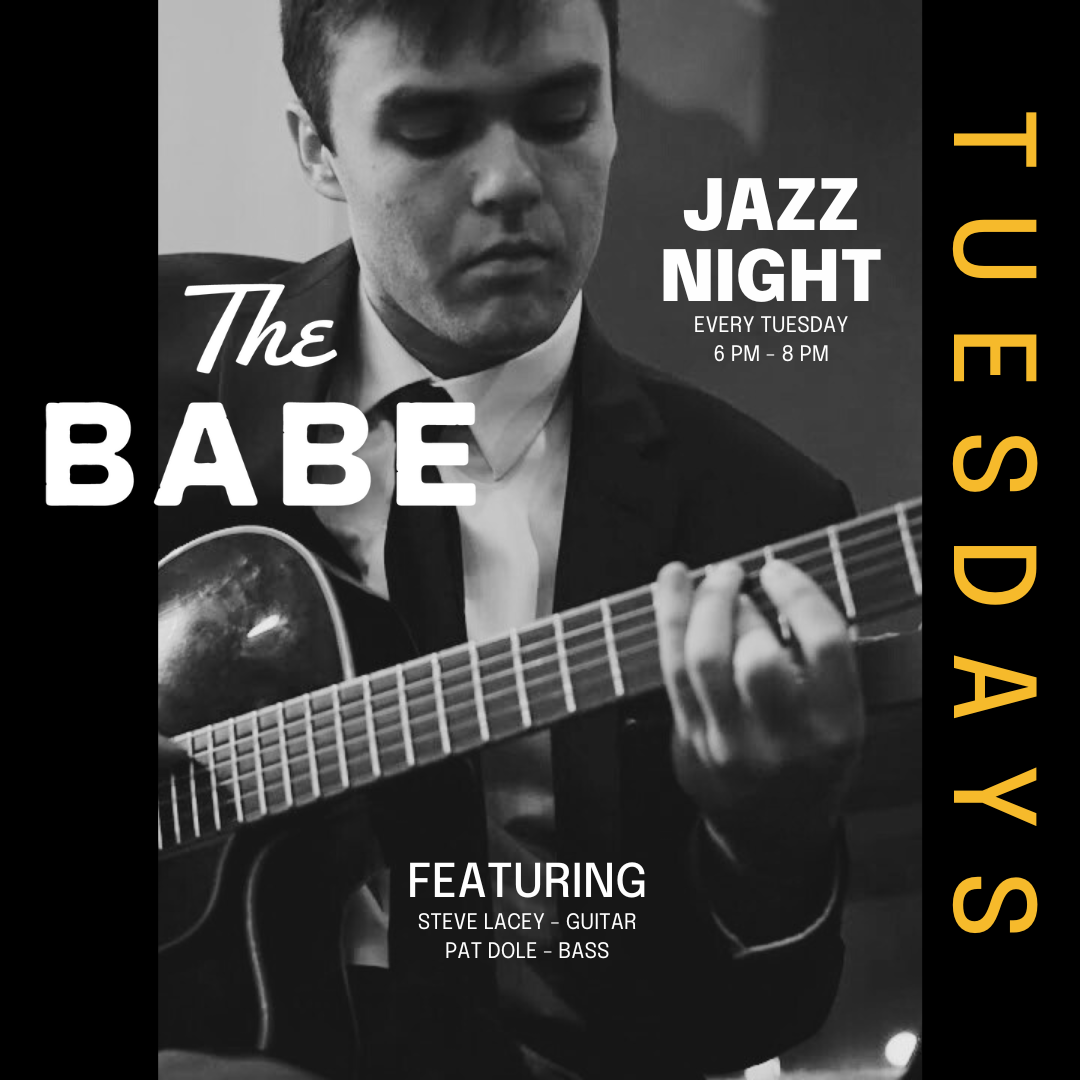 Join us every Tuesday for "Jazz Night Tuesdays," where you can enjoy the soothing rhythms of live music. The highlight of these nights is the acclaimed bass player featured in our poster - popularly known as "The Babe"! Stay tuned for more information on event details – you don’t want to miss it!