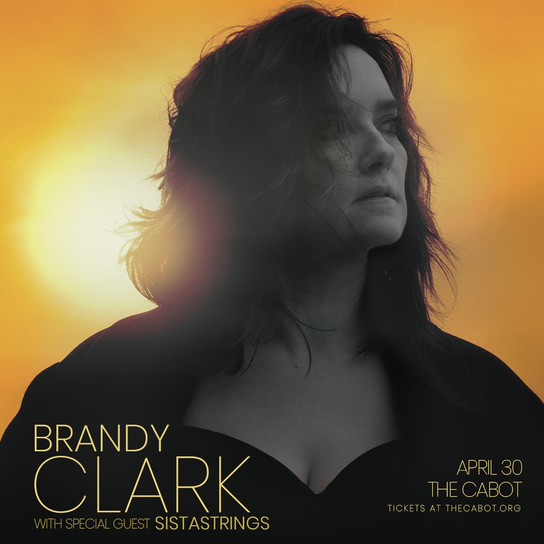 Catch Brandy Clark live in concert at The Cabot with special guest SistaStrings on April 30th! This beautifully designed poster with a celestial sunset backdrop perfectly captures the mood for this anticipated musical evening. Don't miss out on this incredible live music experience.