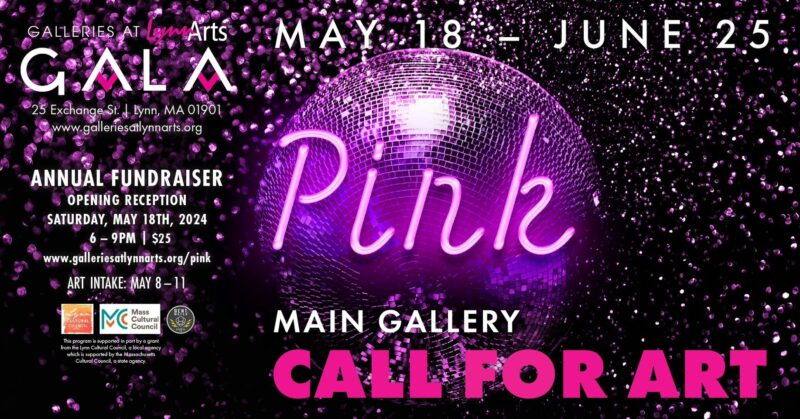 Join the "Pink" art event at Gala Arts from May 18 to June 25. Don't miss out on our exciting annual fundraiser, where we are also welcoming art submissions. The highlight of this year's event is a huge, sparkling pink disco ball. Participate, have fun and let your art shine bright!