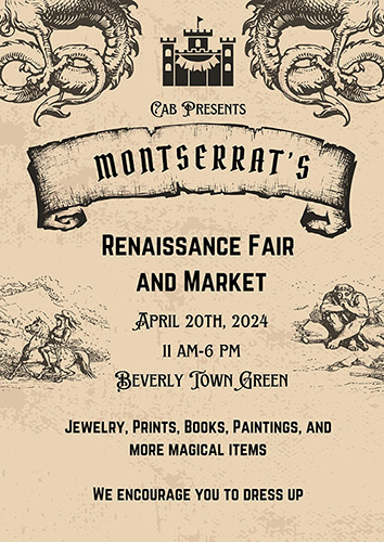 Promote your visit to Montserrat's Renaissance Fair and Market slated for April 20, 2024, through an engaging poster. It beautifully showcases intricate designs and provides all the necessary information about the event. Plus, there's a fun call-to-action: Dress up in period attire for an authentic Renaissance experience!