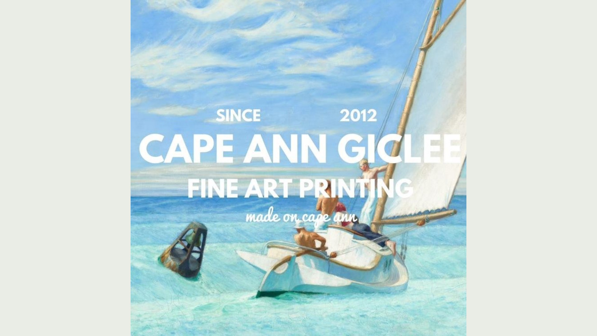 Experience the vivid beauty of Cape Ann’s artistic scene. Discover a stunning painting of a person in a boat, surrounded by the tranquil blue sea and snorkeling gear ready for adventure. Brought to you by Cape Ann Giclee Fine Art Printing, proudly crafting exquisite art since 2012 right here on Cape Ann.