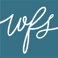 In elegant white cursive, the letters "wfs" stand out against a tranquil blue backdrop, perfectly capturing the spirit of the Woman's Friend Society.